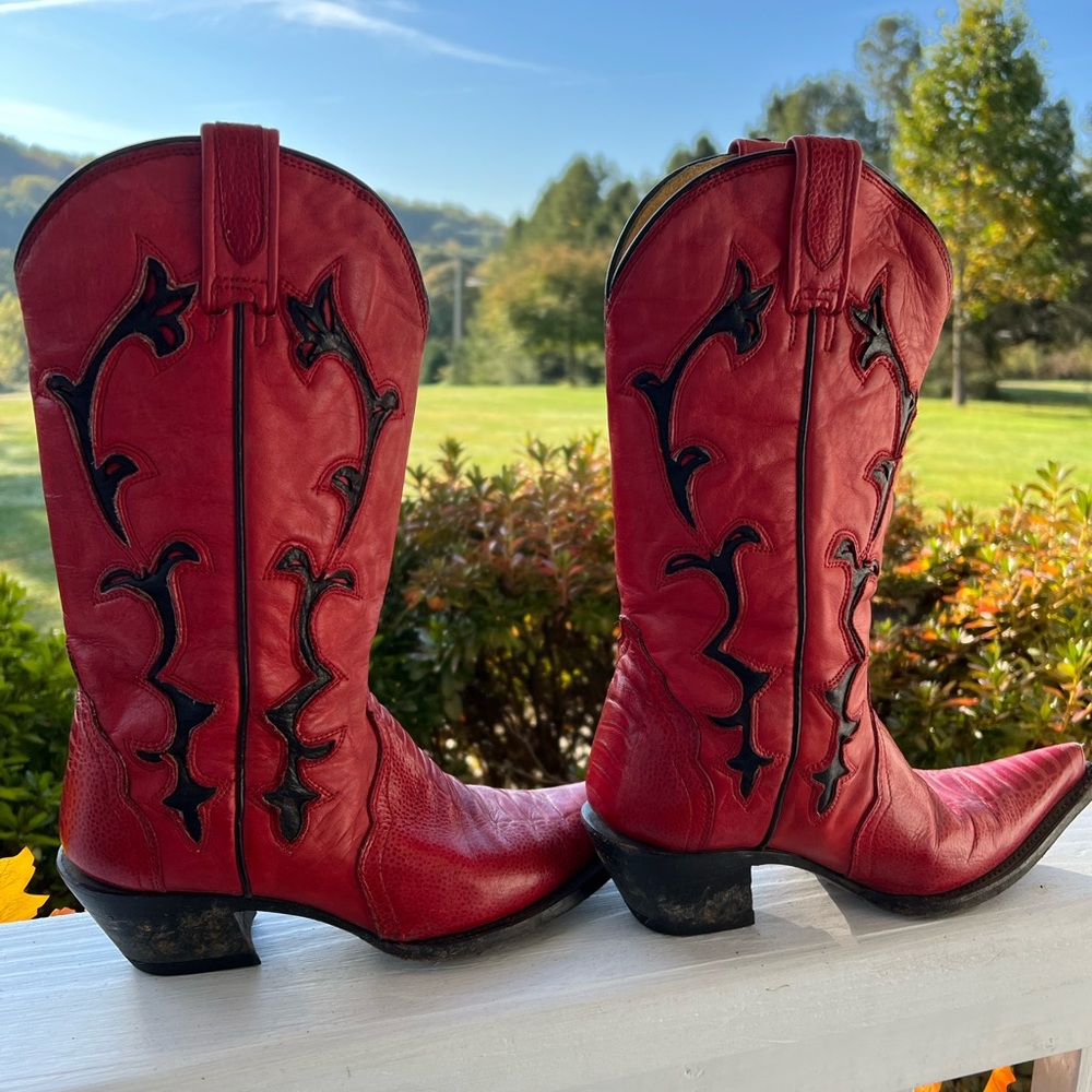Authentic Red Leather Mexican Cowboy Boots
